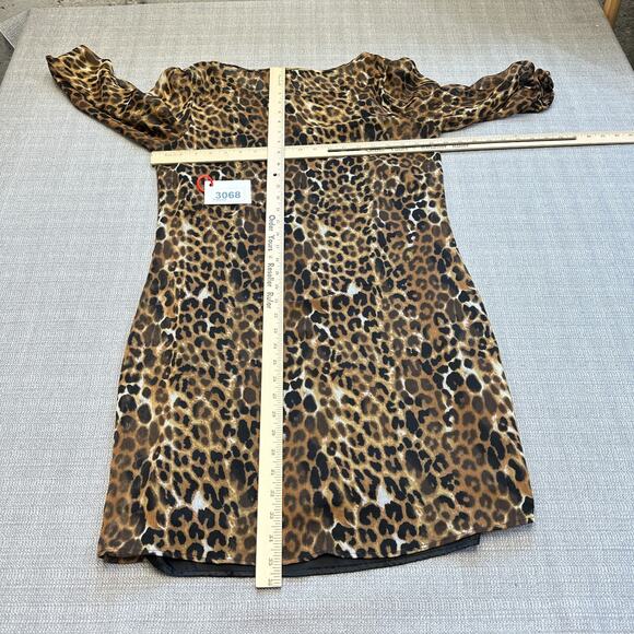 Y2K Sheer Leopard Belted Mini Dress M Layered Slip Lined Party‎ Glam Express - Picture 5 of 9